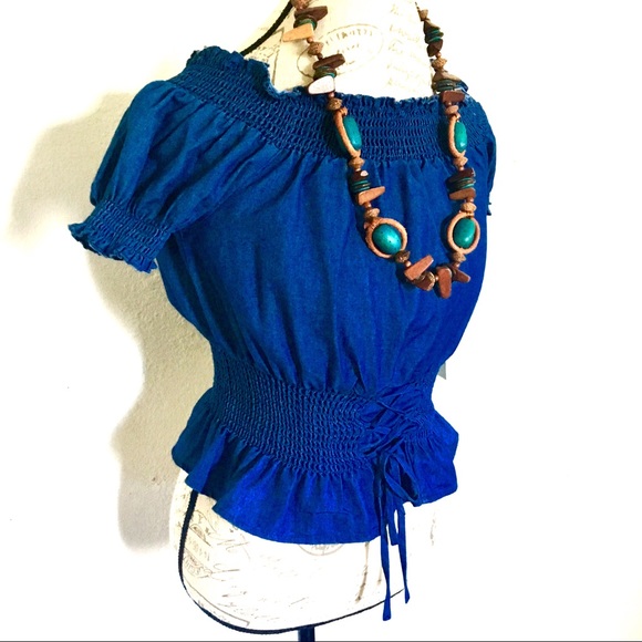 **HAUTE ROUCHING DENIM TOP** - Picture 2 of 5